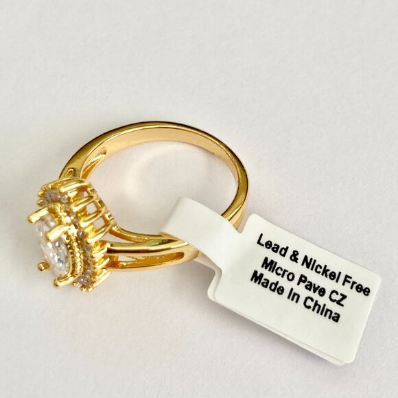 Marquise Cut Cubic Zirconia Halo Cocktail Ring Yellow Gold Plated Size 7 8 9 - Picture 10 of 12